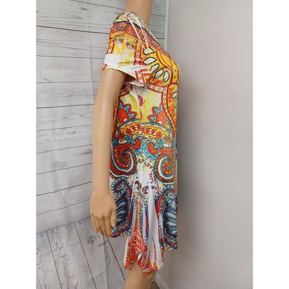 R. Roug Rhinestone Embellished Floral Paisley Top Bright Colorful Sharkbite 2X - Picture 5 of 11